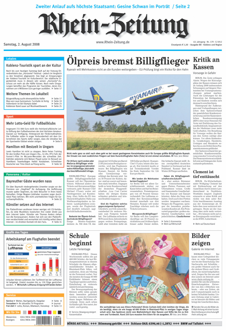 Rhein-Zeitung Koblenz & Region vom Samstag, 02.08.2008