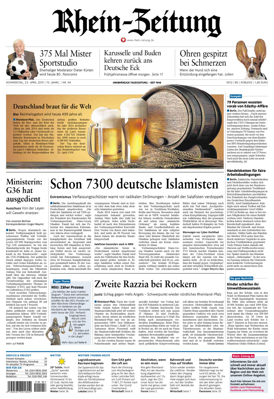 Rhein-Zeitung Koblenz & Region vom Donnerstag, 23.04.2015
