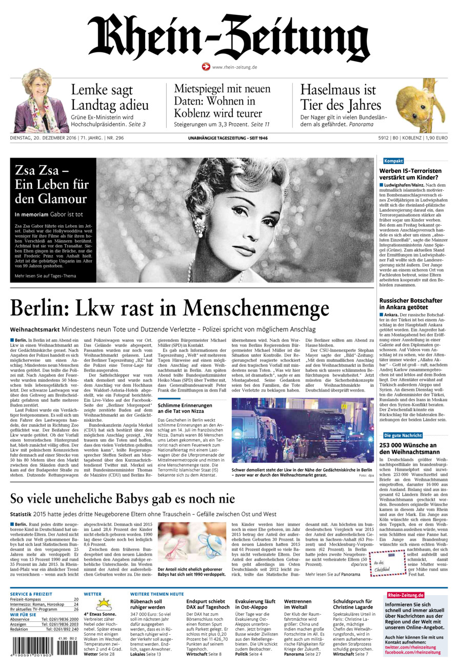 Rhein-Zeitung Koblenz & Region vom Dienstag, 20.12.2016