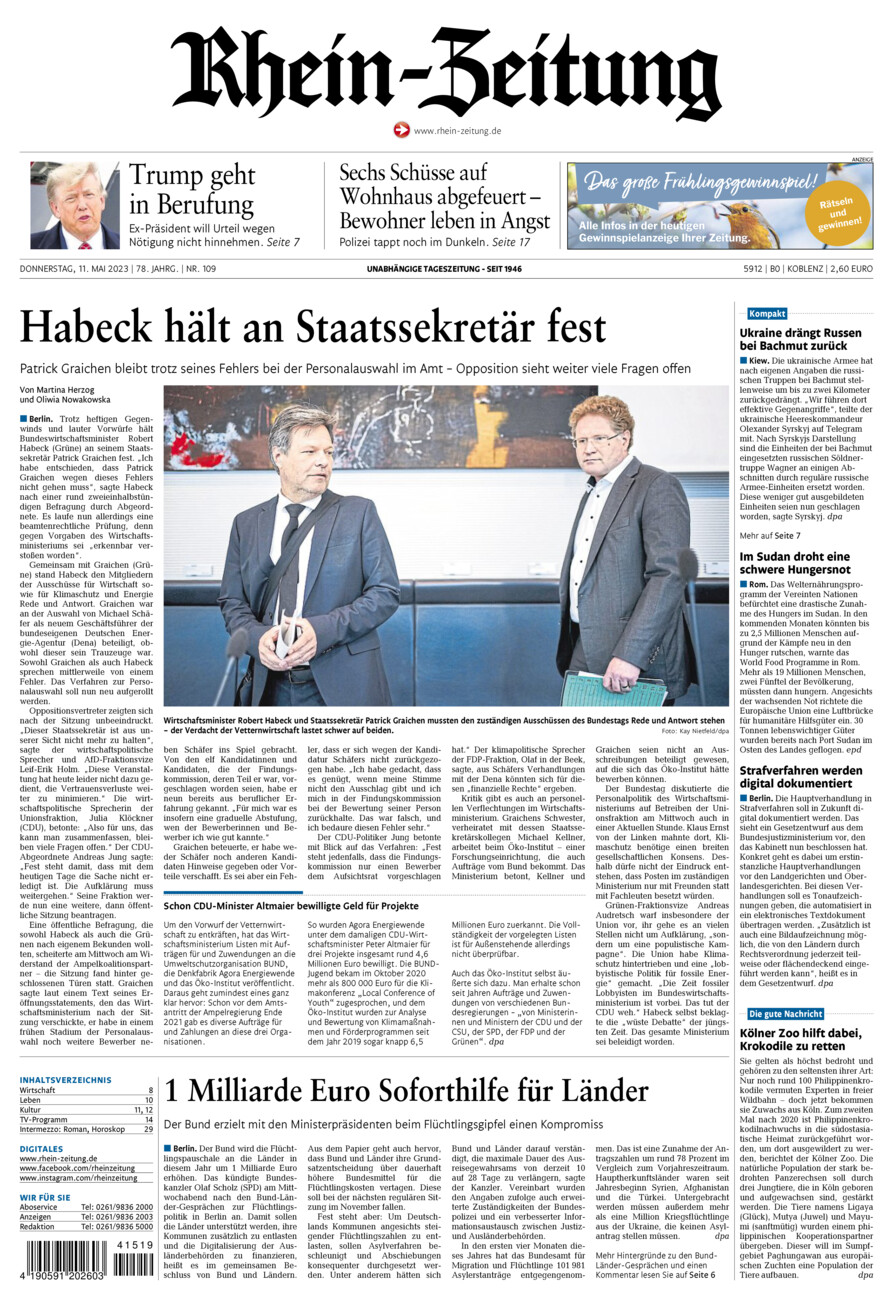 Rhein-Zeitung Koblenz & Region vom Donnerstag, 11.05.2023