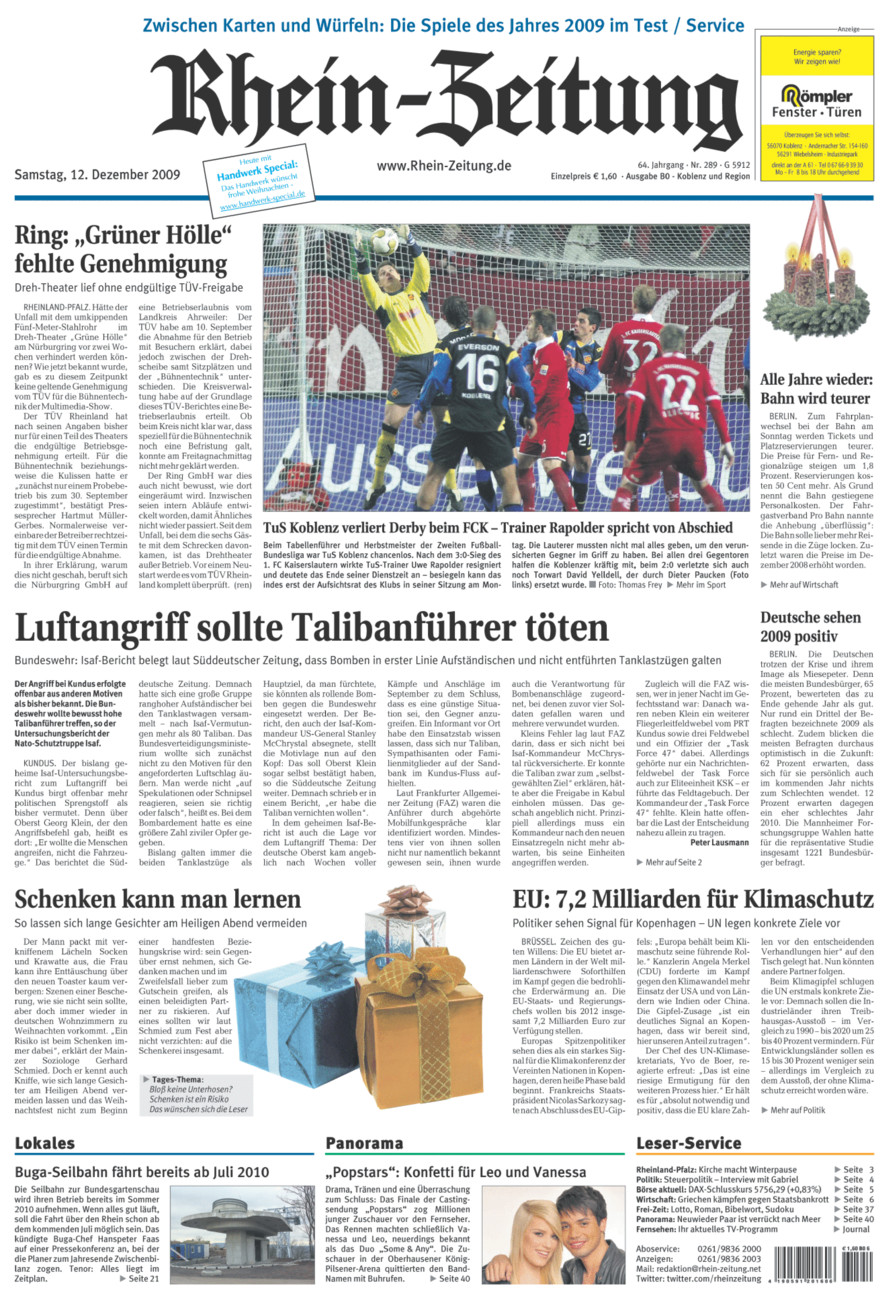 Rhein-Zeitung Koblenz & Region vom Samstag, 12.12.2009