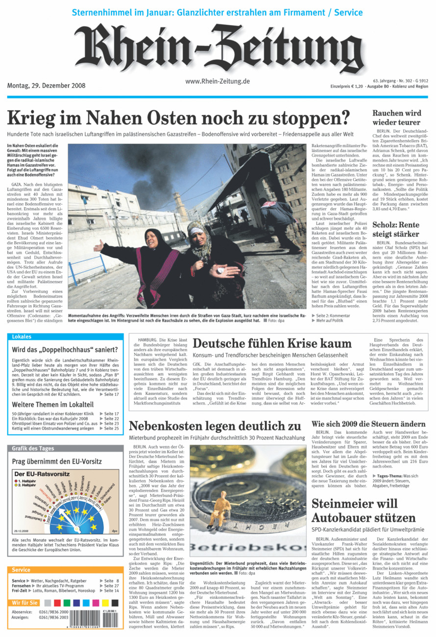 Rhein-Zeitung Koblenz & Region vom Montag, 29.12.2008