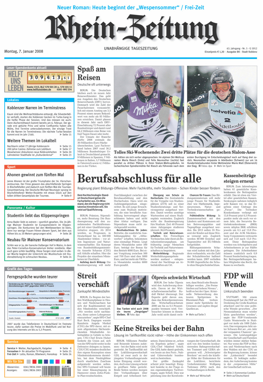 Rhein-Zeitung Koblenz & Region vom Montag, 07.01.2008