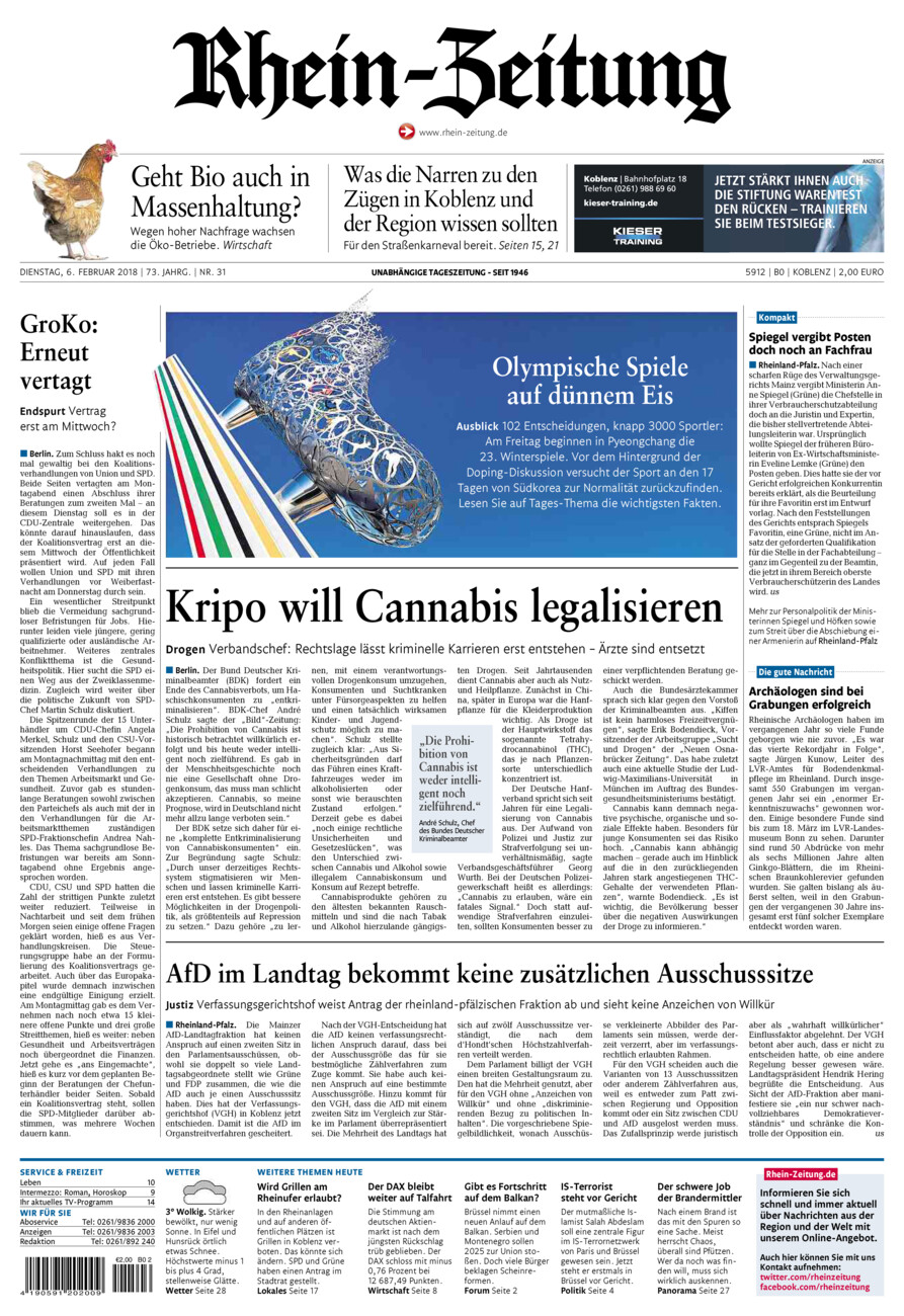 Rhein-Zeitung Koblenz & Region vom Dienstag, 06.02.2018