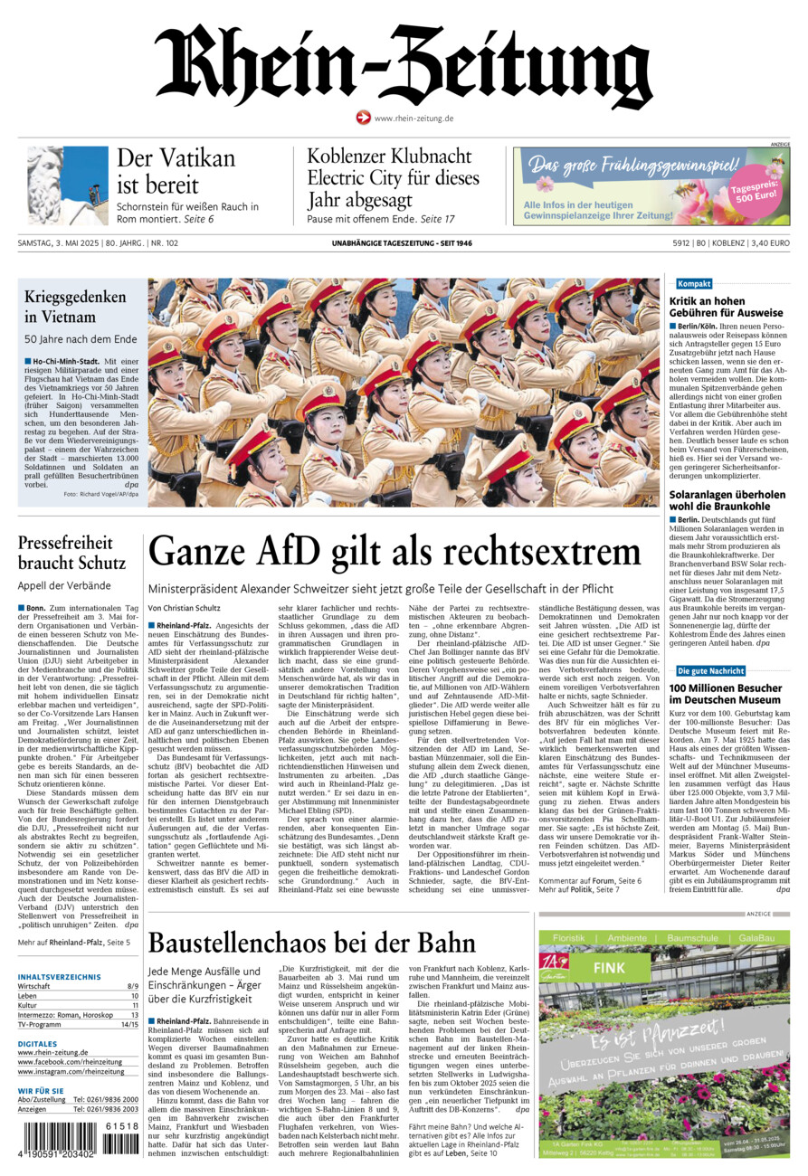 Rhein-Zeitung Koblenz & Region vom Samstag, 03.05.2025