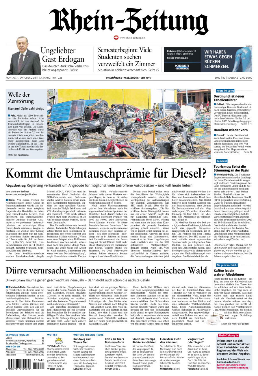 Rhein-Zeitung Koblenz & Region vom Montag, 01.10.2018