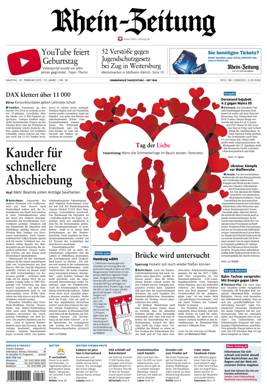 Rhein-Zeitung Koblenz & Region vom Samstag, 14.02.2015