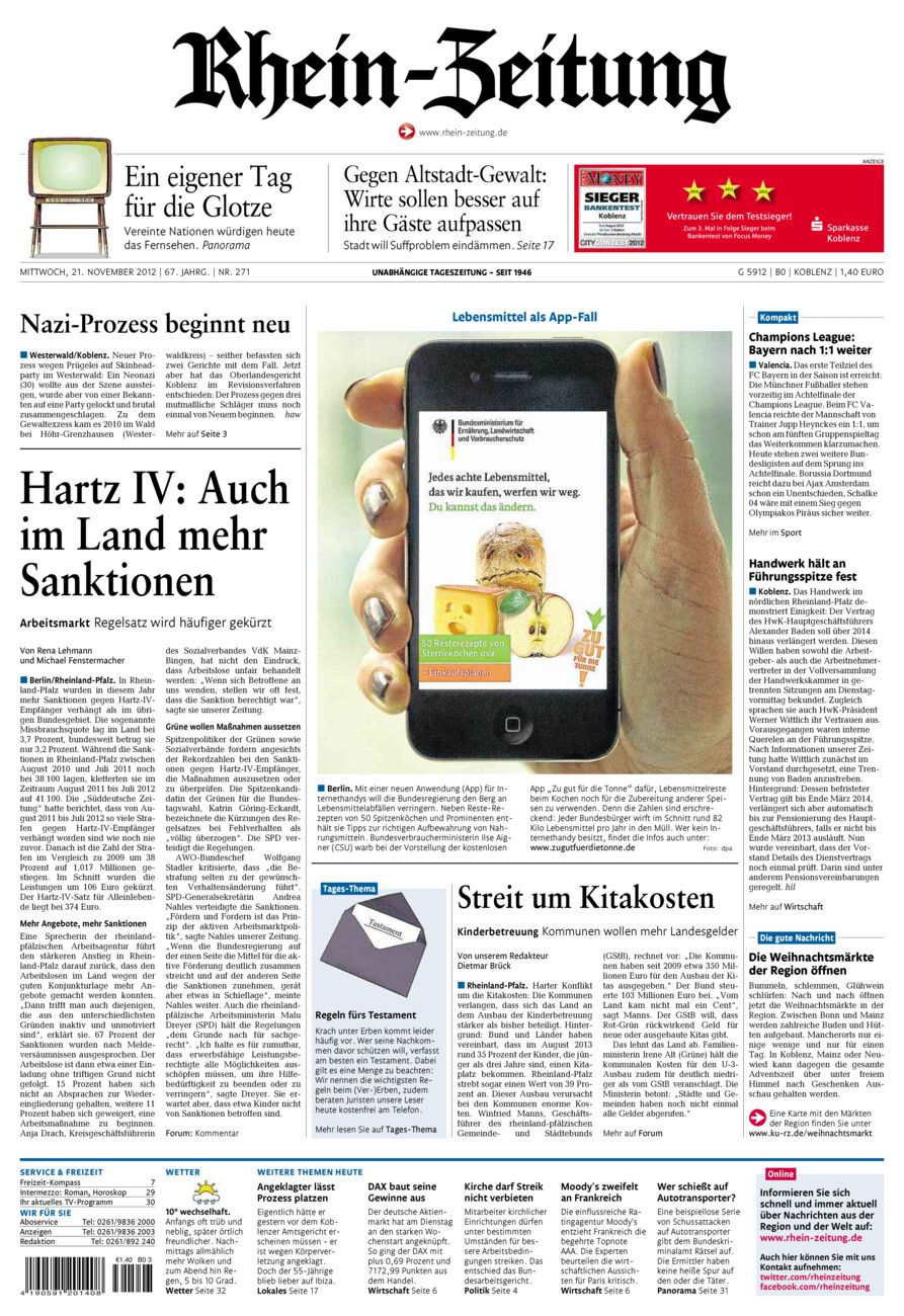Rhein-Zeitung Koblenz & Region vom Mittwoch, 21.11.2012
