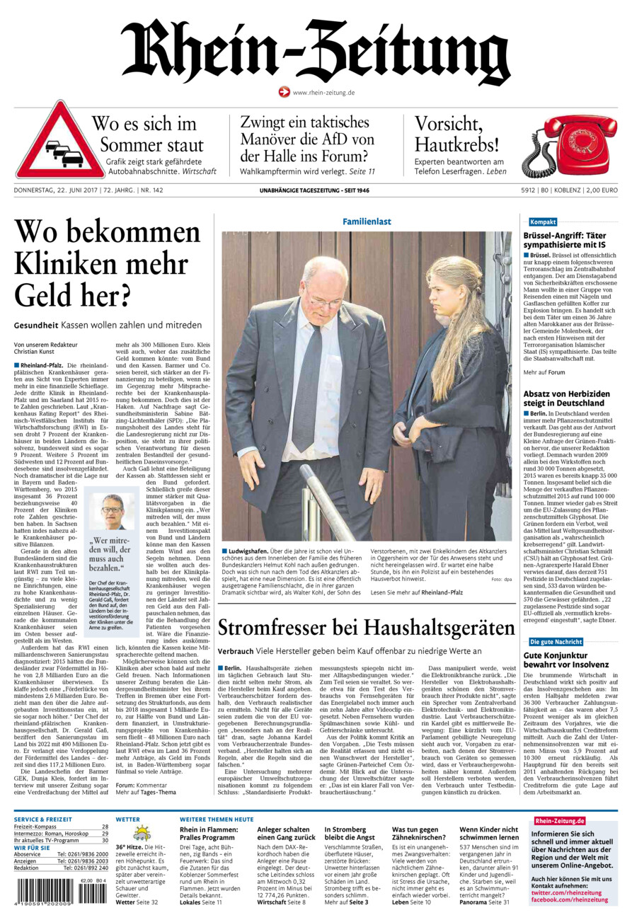 Rhein-Zeitung Koblenz & Region vom Donnerstag, 22.06.2017