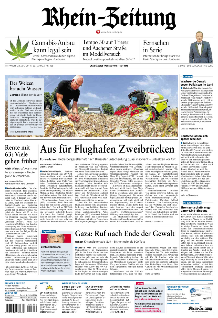 Rhein-Zeitung Koblenz & Region vom Mittwoch, 23.07.2014