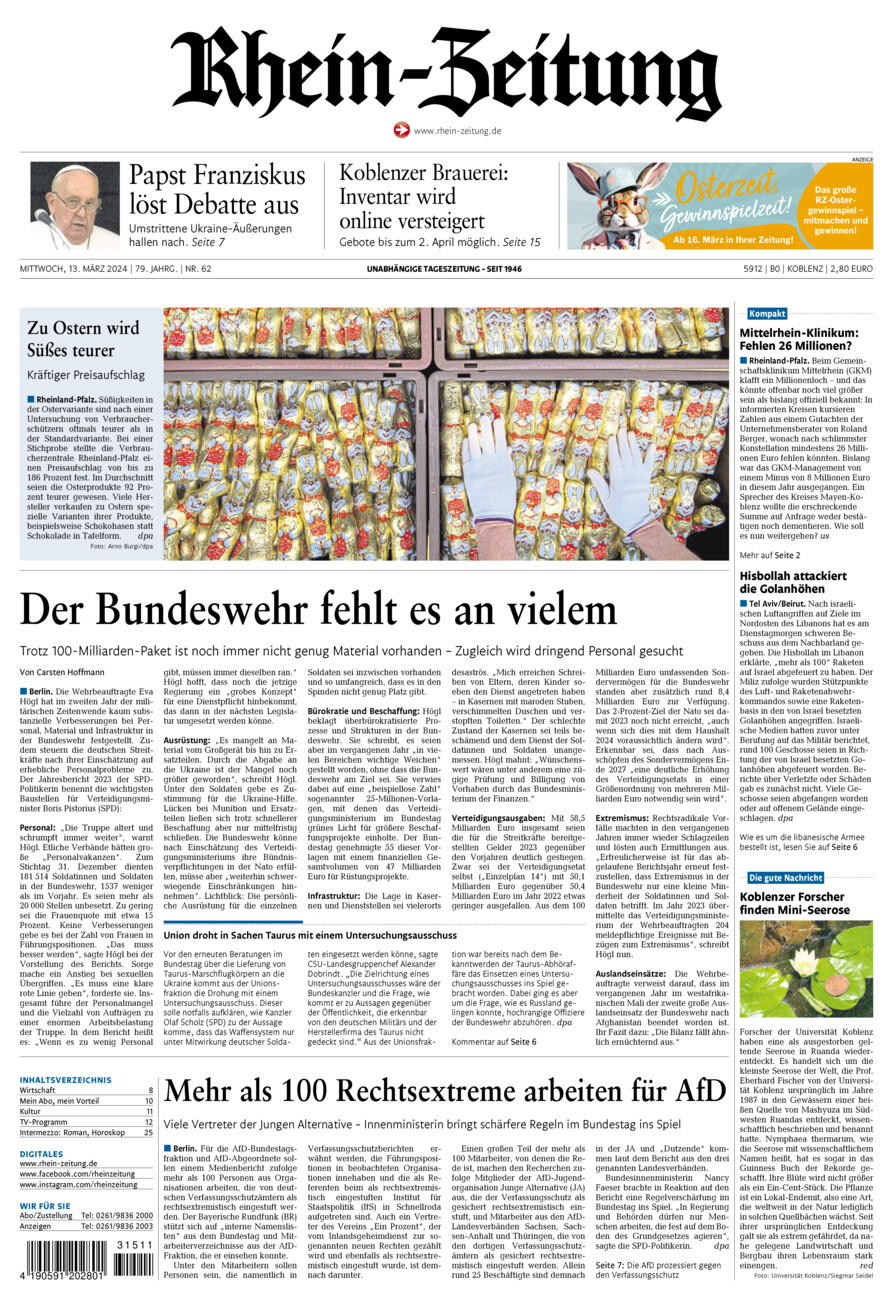 Rhein-Zeitung Koblenz & Region vom Mittwoch, 13.03.2024