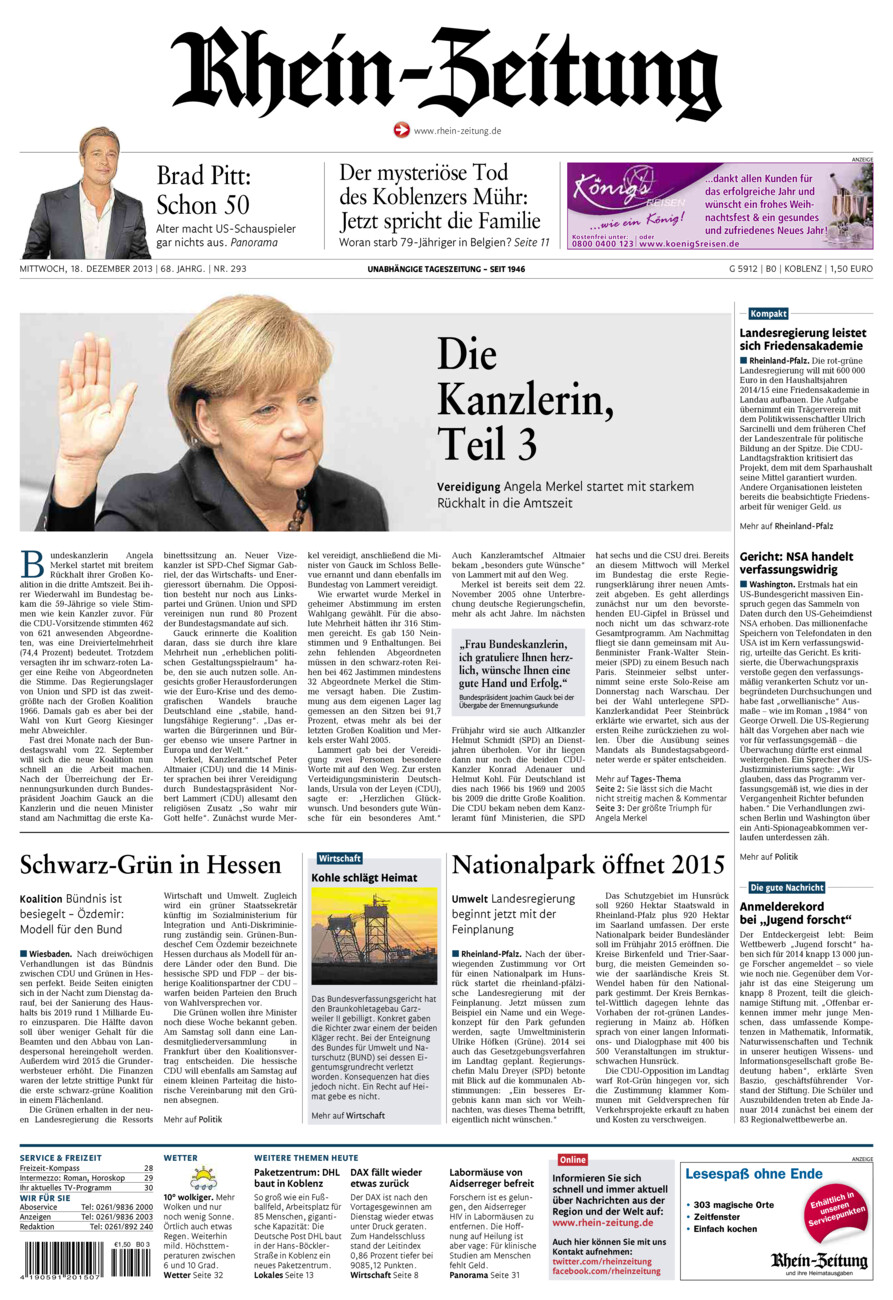 Rhein-Zeitung Koblenz & Region vom Mittwoch, 18.12.2013