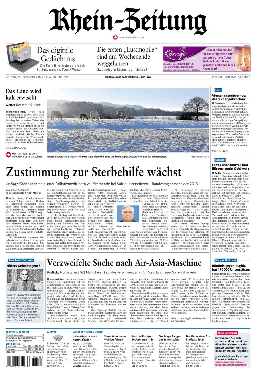 Rhein-Zeitung Koblenz & Region vom Montag, 29.12.2014