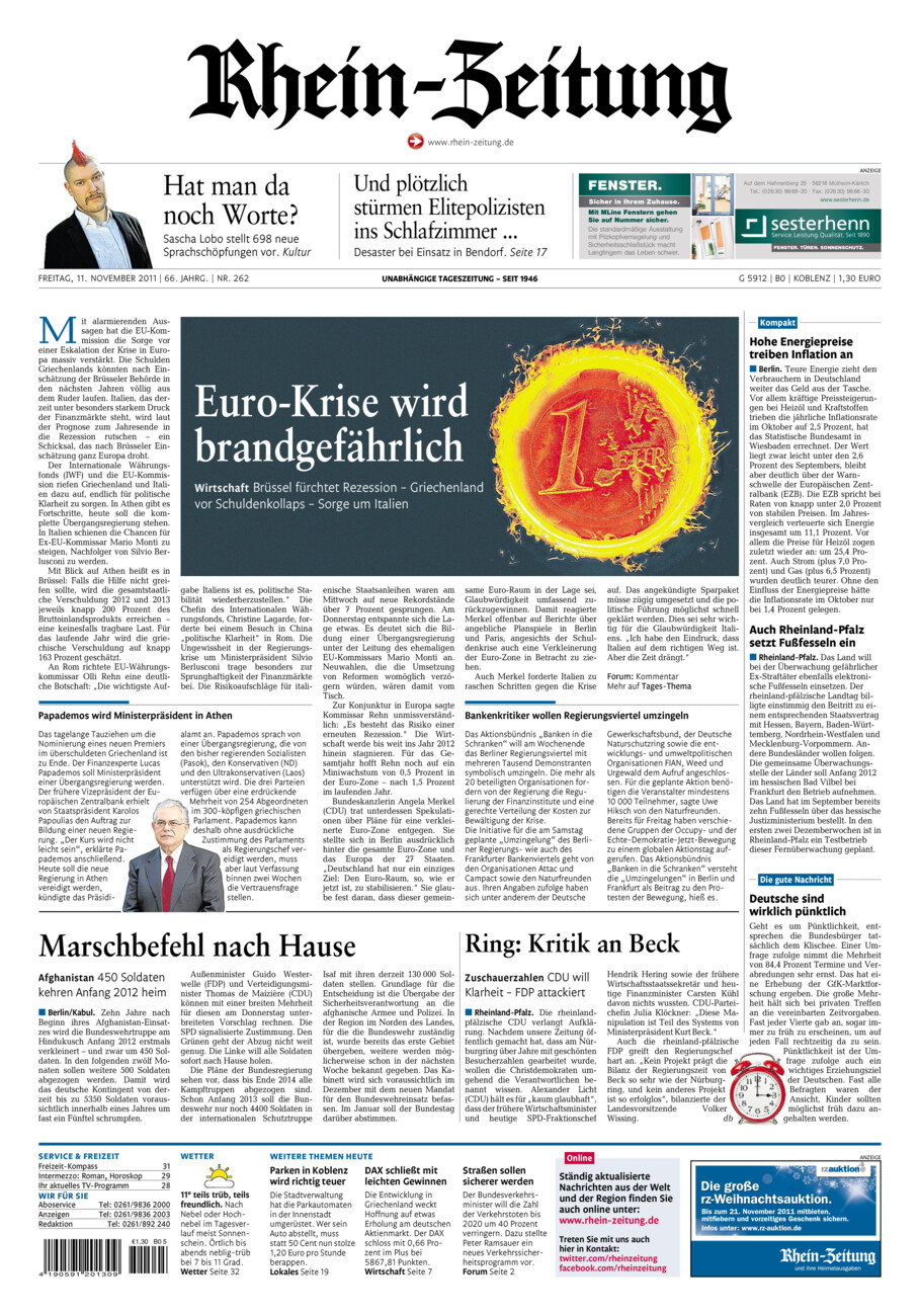 Rhein-Zeitung Koblenz & Region vom Freitag, 11.11.2011