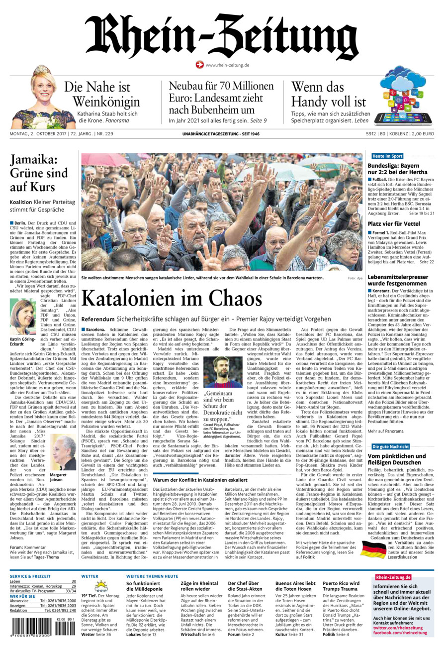 Rhein-Zeitung Koblenz & Region vom Montag, 02.10.2017