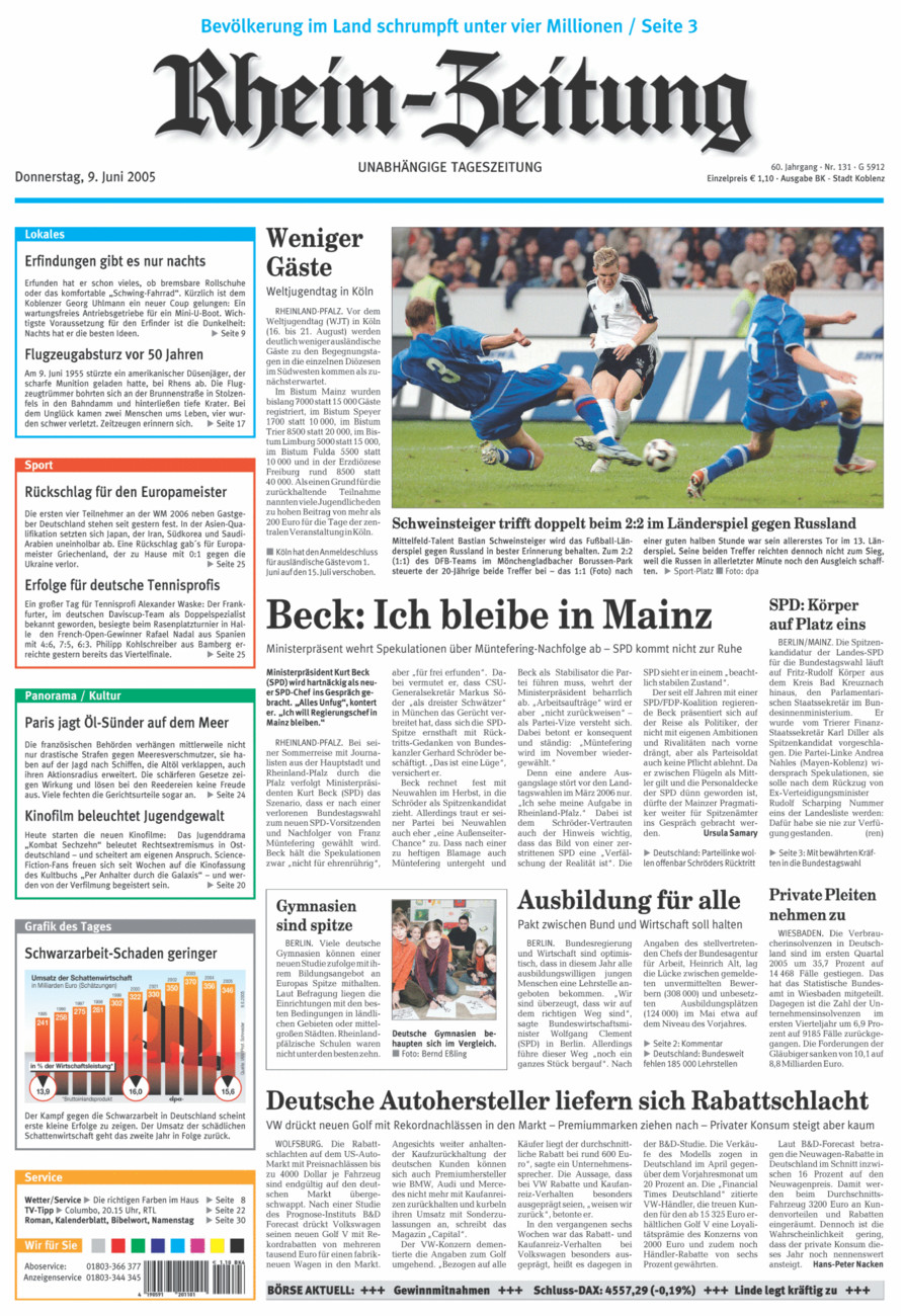 Rhein-Zeitung Koblenz & Region vom Donnerstag, 09.06.2005