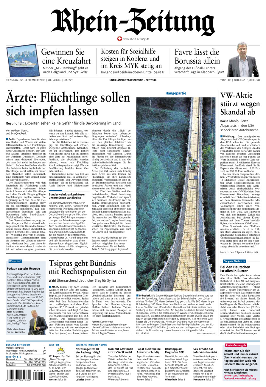 Rhein-Zeitung Koblenz & Region vom Dienstag, 22.09.2015