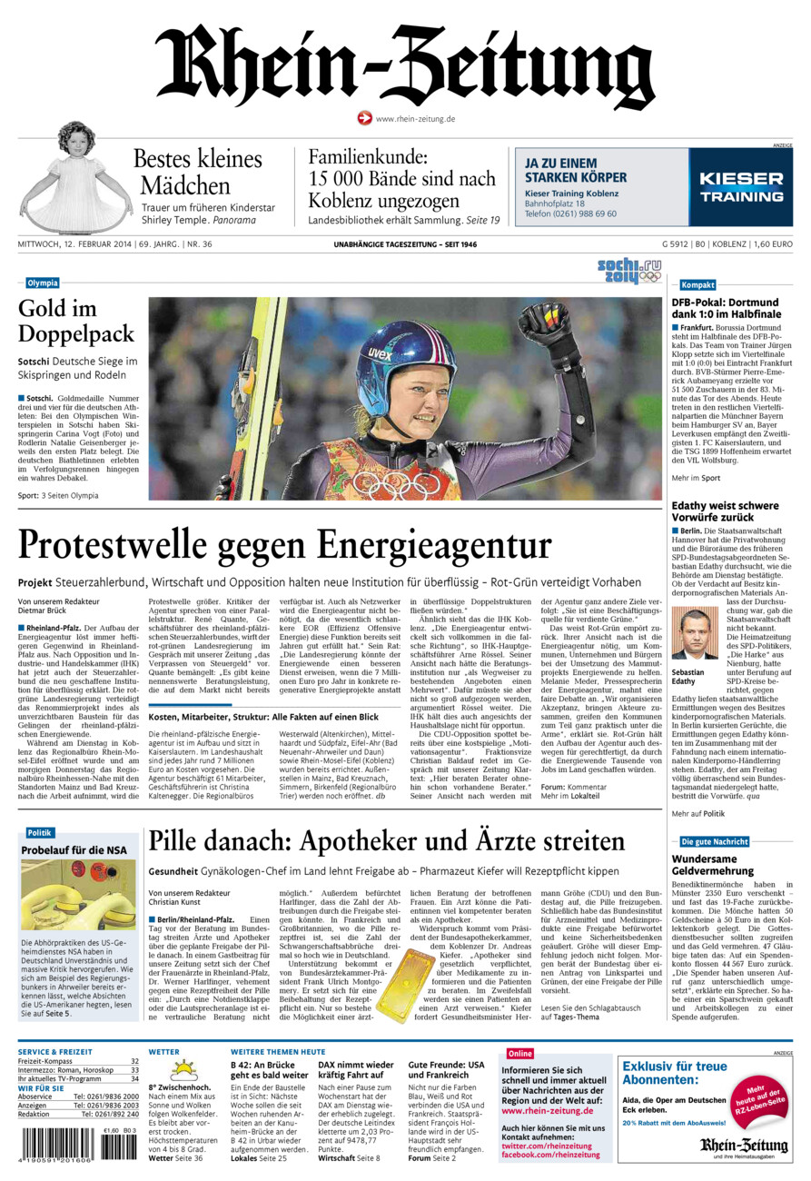 Rhein-Zeitung Koblenz & Region vom Mittwoch, 12.02.2014