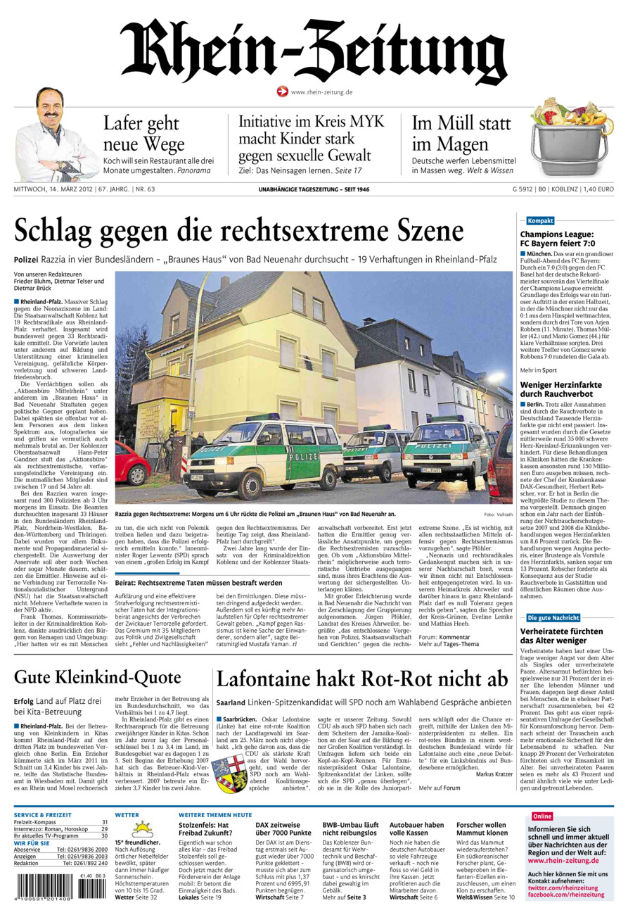 Rhein-Zeitung Koblenz & Region vom Mittwoch, 14.03.2012