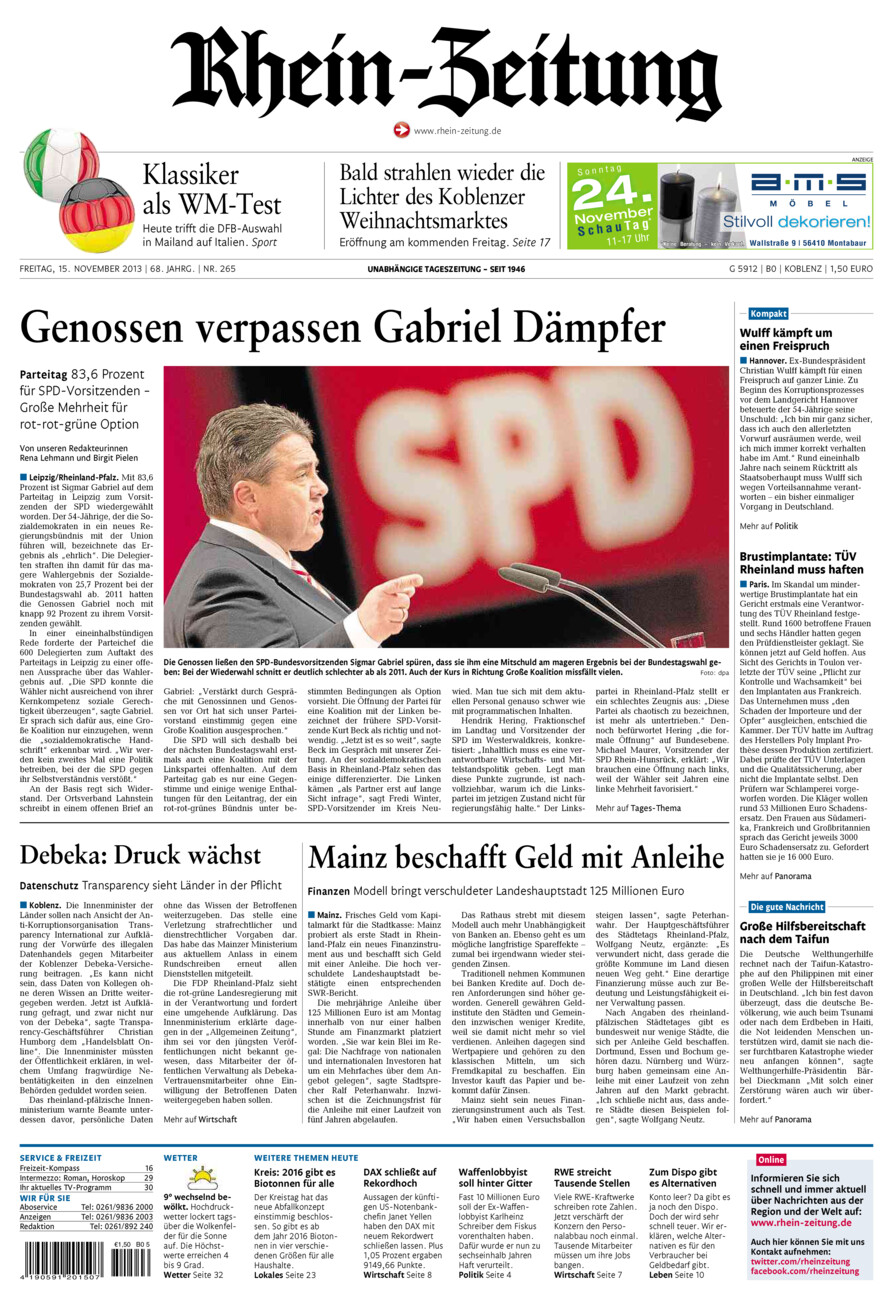 Rhein-Zeitung Koblenz & Region vom Freitag, 15.11.2013