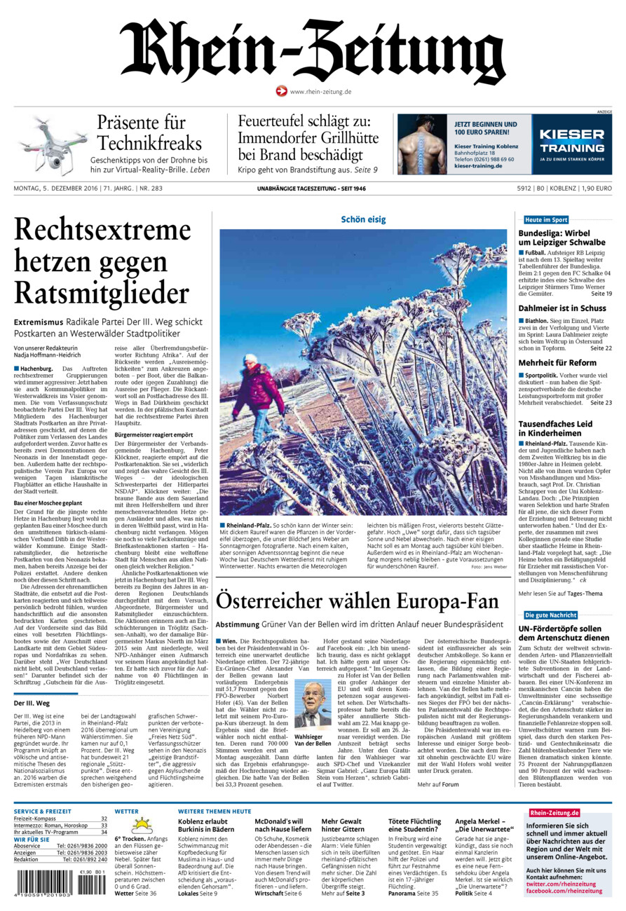 Rhein-Zeitung Koblenz & Region vom Montag, 05.12.2016