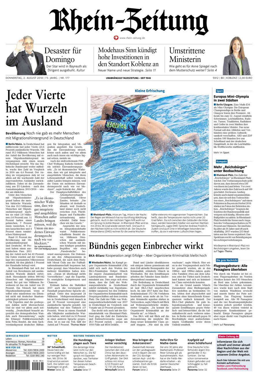 Rhein-Zeitung Koblenz & Region vom Donnerstag, 02.08.2018