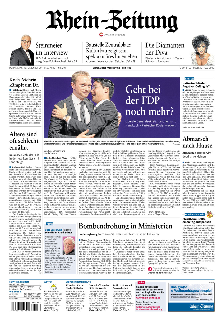 Rhein-Zeitung Koblenz & Region vom Donnerstag, 15.12.2011