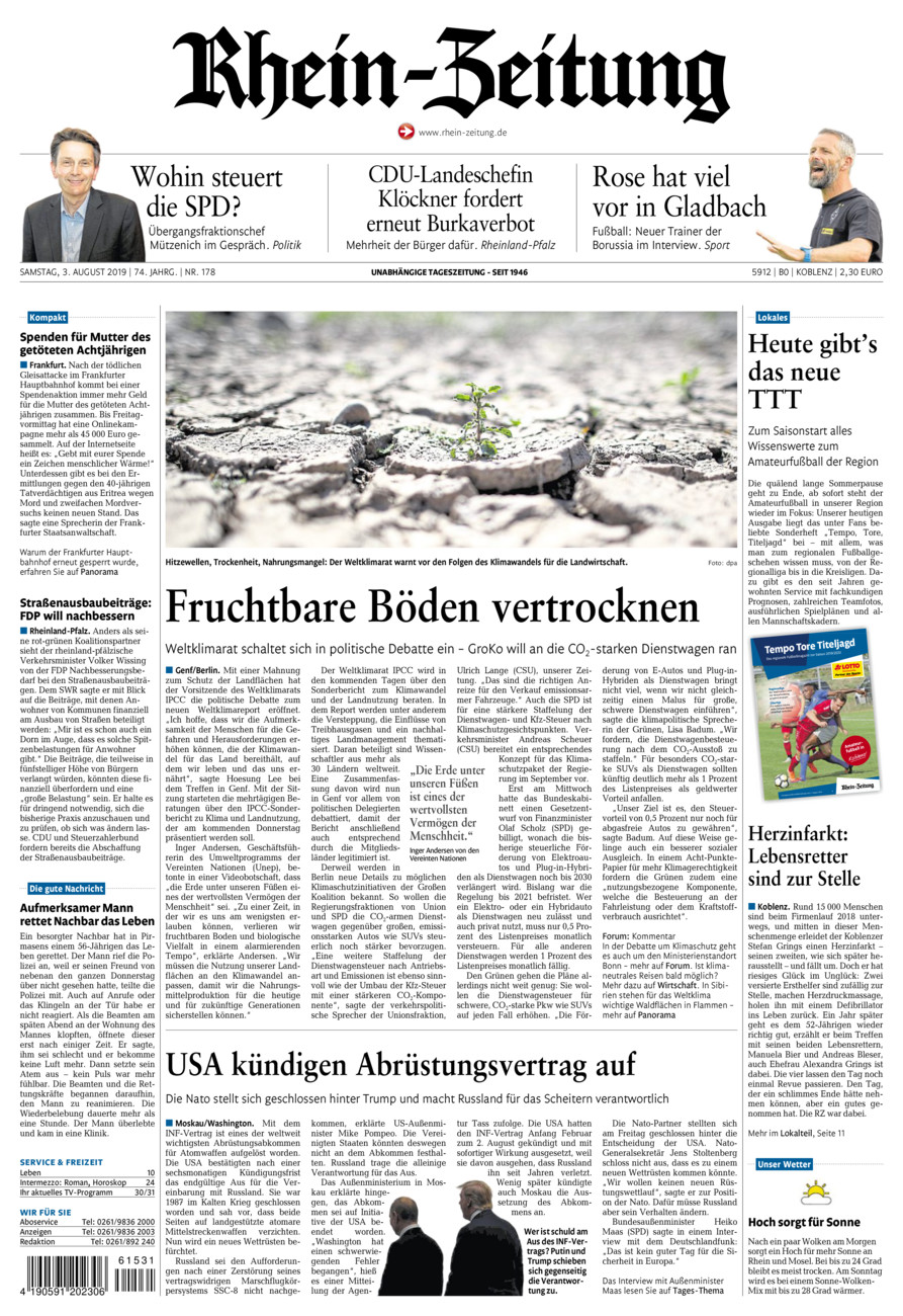 Rhein-Zeitung Koblenz & Region vom Samstag, 03.08.2019