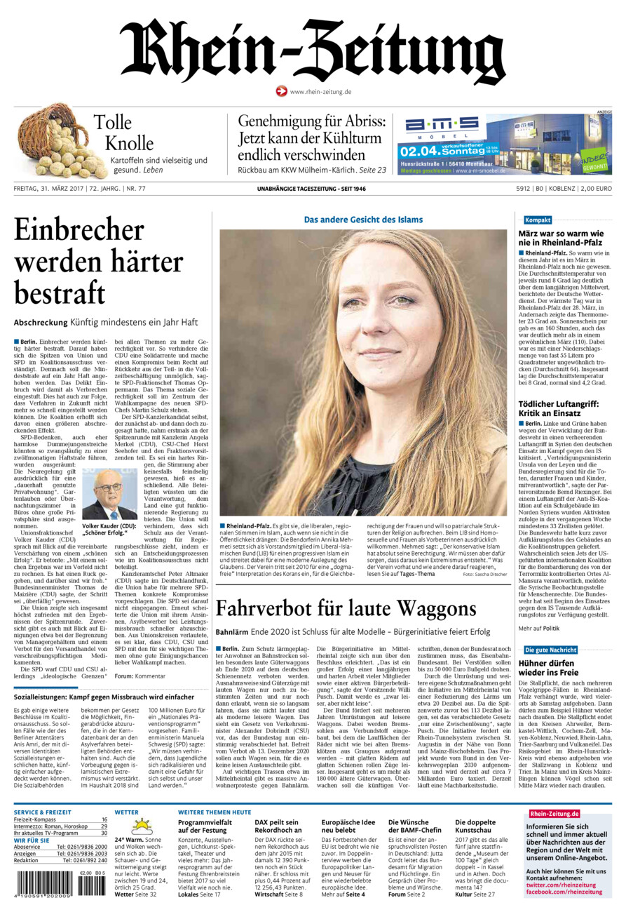 Rhein-Zeitung Koblenz & Region vom Freitag, 31.03.2017