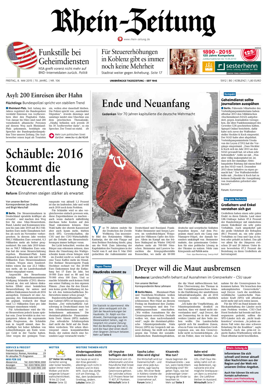 Rhein-Zeitung Koblenz & Region vom Freitag, 08.05.2015