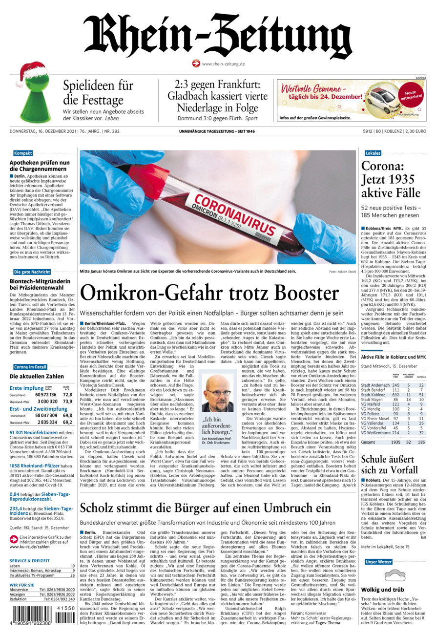 Rhein-Zeitung Koblenz & Region vom Donnerstag, 16.12.2021