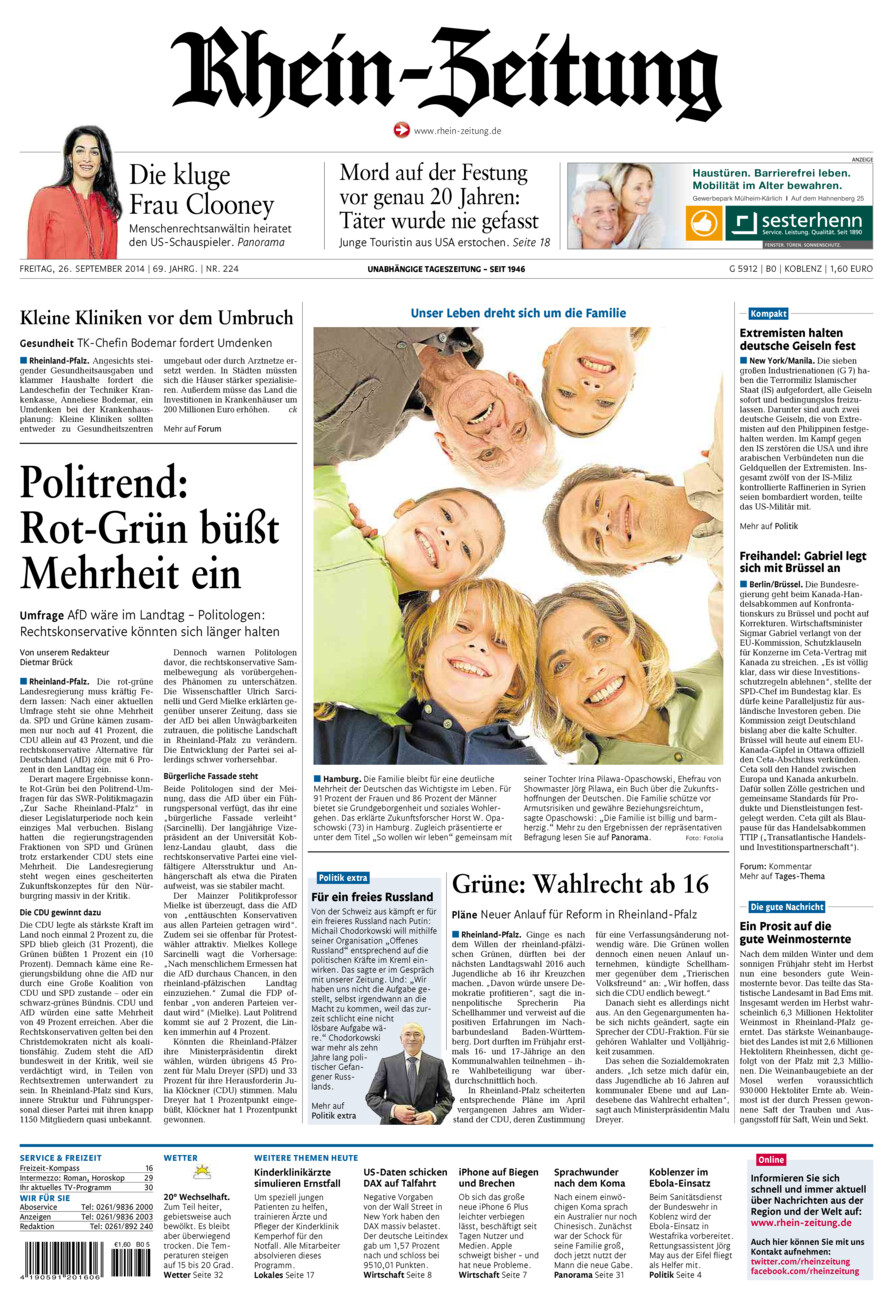 Rhein-Zeitung Koblenz & Region vom Freitag, 26.09.2014