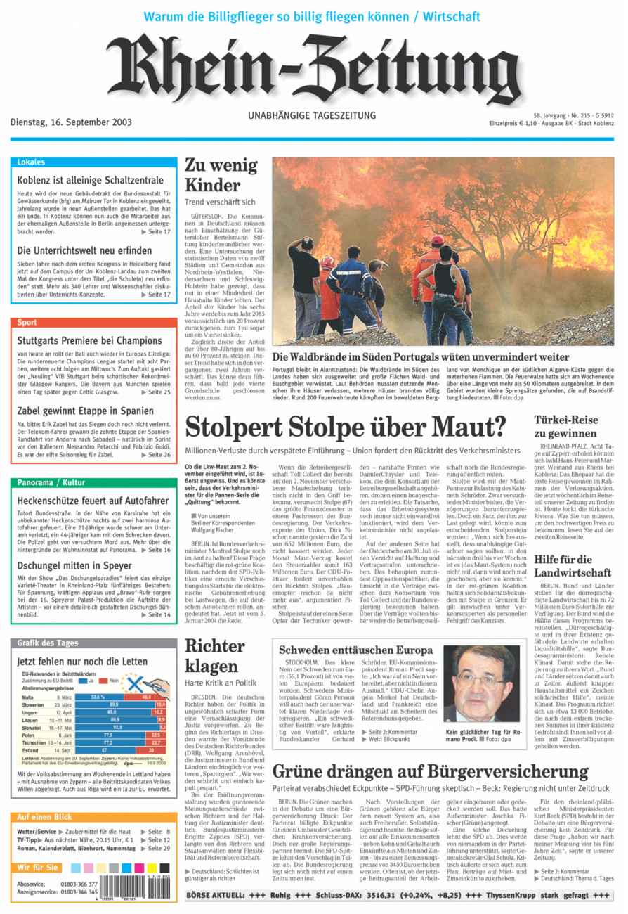 Rhein-Zeitung Koblenz & Region vom Dienstag, 16.09.2003