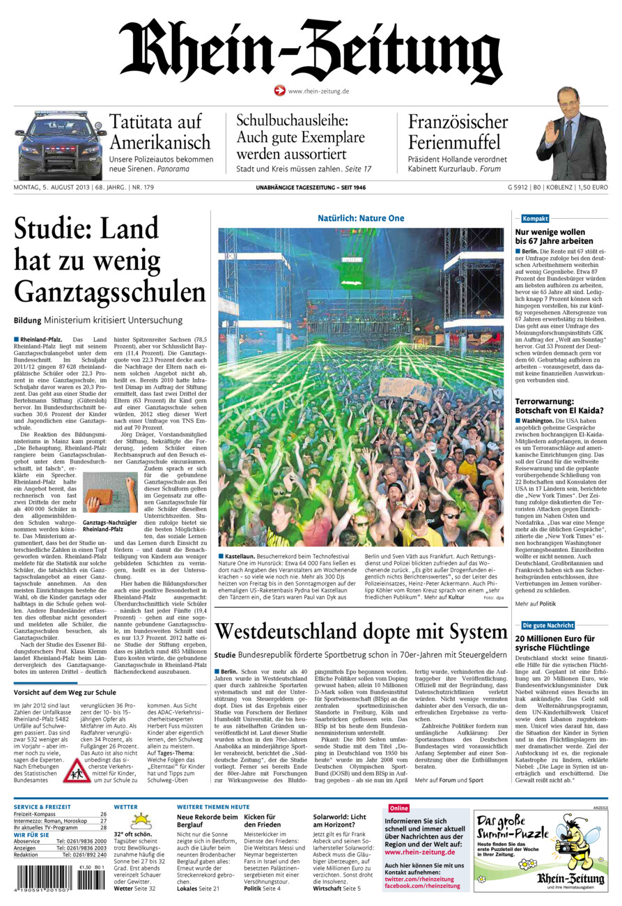 Rhein-Zeitung Koblenz & Region vom Montag, 05.08.2013