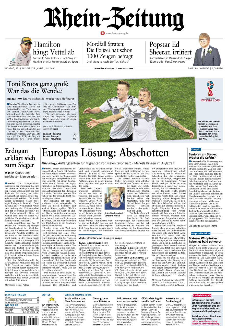 Rhein-Zeitung Koblenz & Region vom Montag, 25.06.2018