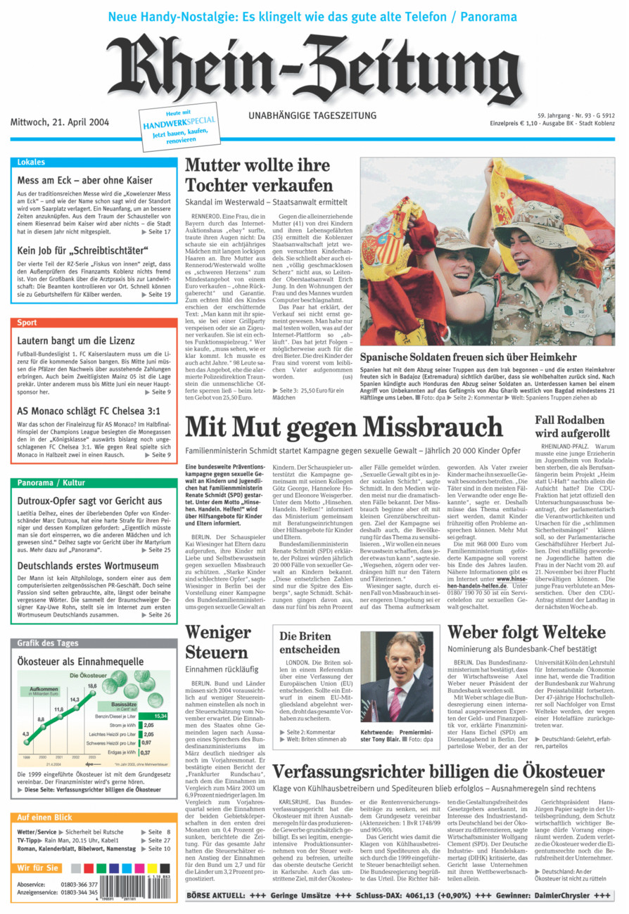 Rhein-Zeitung Koblenz & Region vom Mittwoch, 21.04.2004