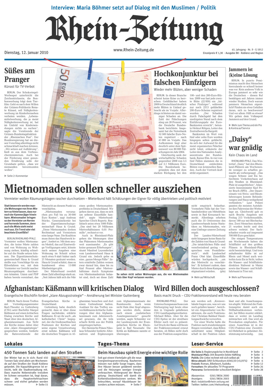 Rhein-Zeitung Koblenz & Region vom Dienstag, 12.01.2010
