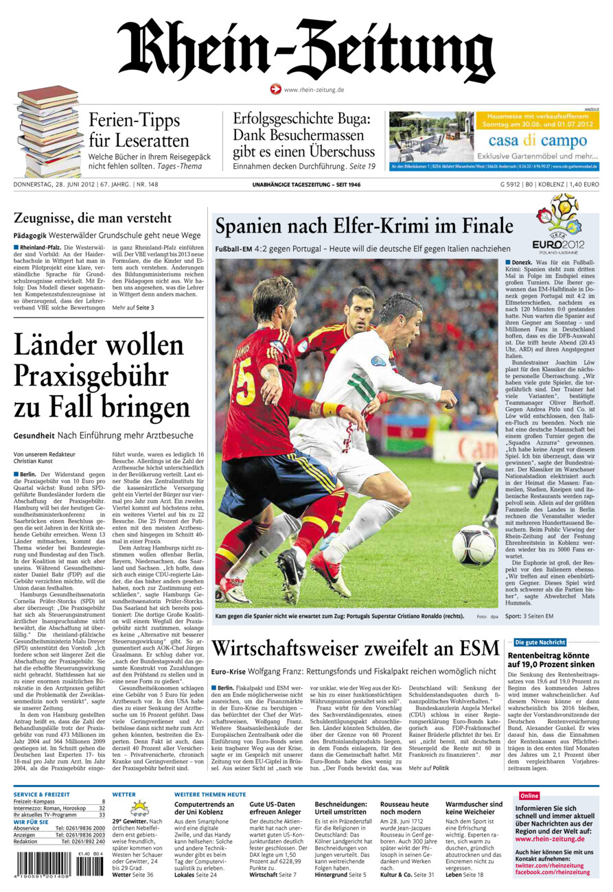 Rhein-Zeitung Koblenz & Region vom Donnerstag, 28.06.2012