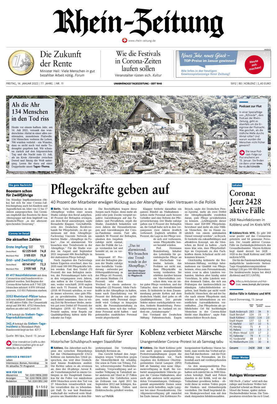 Rhein-Zeitung Koblenz & Region vom Freitag, 14.01.2022