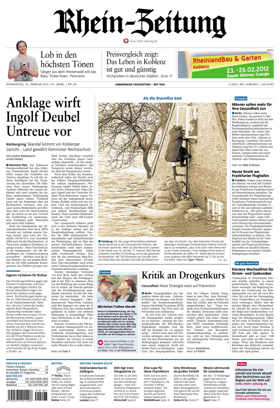 Rhein-Zeitung Koblenz & Region vom Donnerstag, 16.02.2012