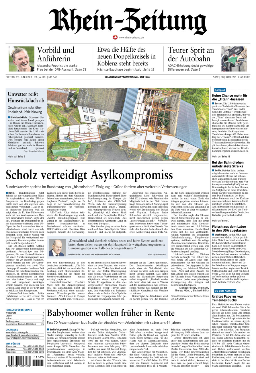 Rhein-Zeitung Koblenz & Region vom Freitag, 23.06.2023