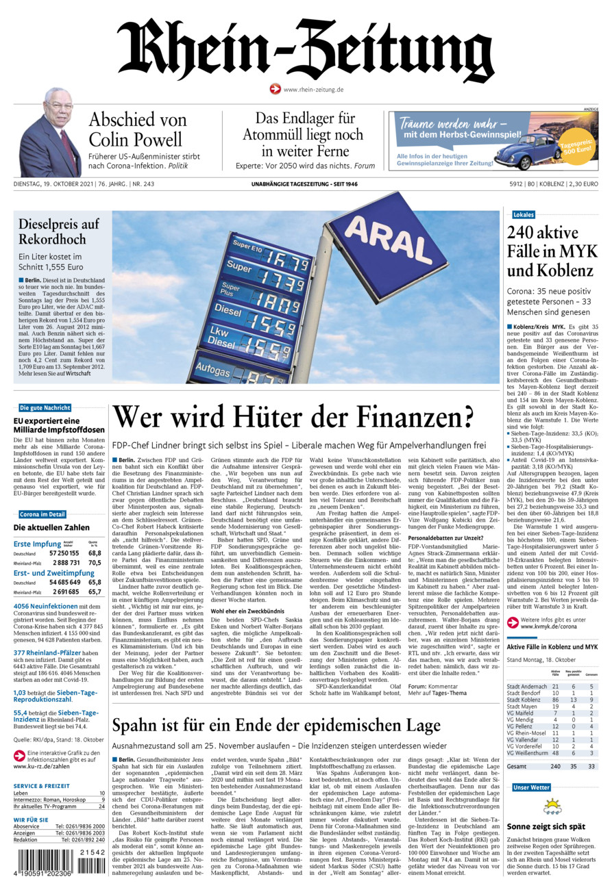 Rhein-Zeitung Koblenz & Region vom Dienstag, 19.10.2021