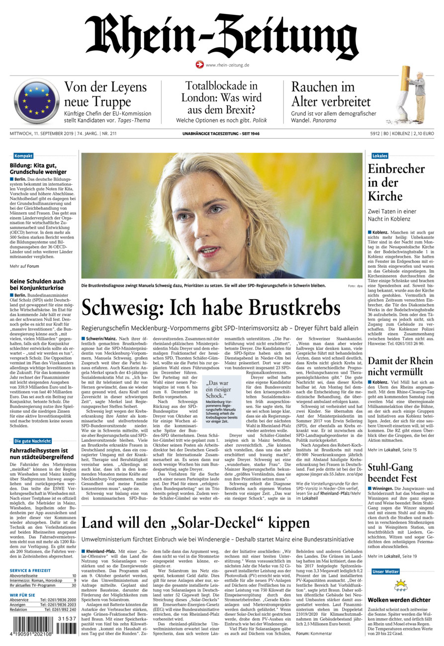 Rhein-Zeitung Koblenz & Region vom Mittwoch, 11.09.2019