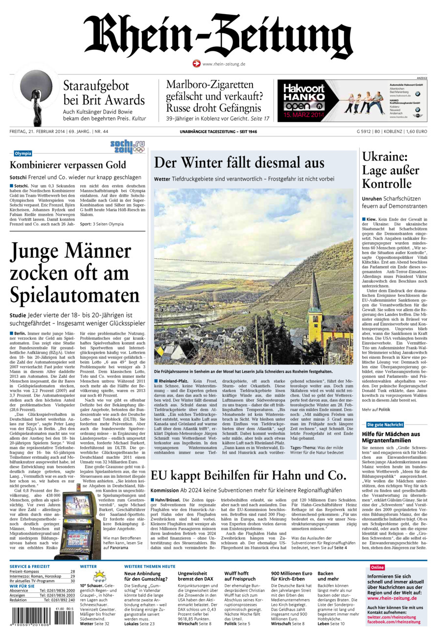 Rhein-Zeitung Koblenz & Region vom Freitag, 21.02.2014