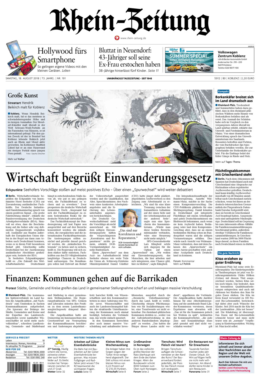 Rhein-Zeitung Koblenz & Region vom Samstag, 18.08.2018
