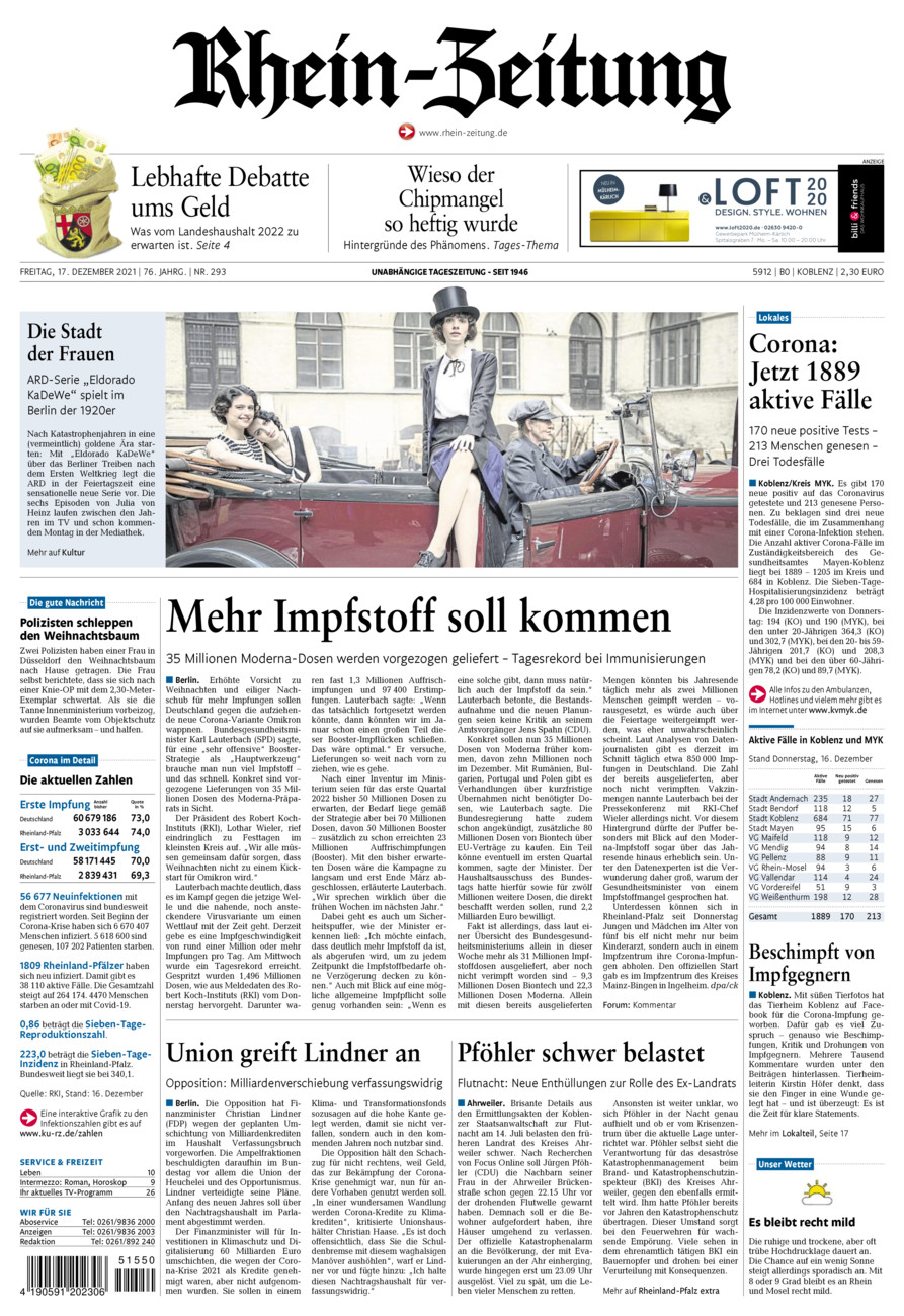 Rhein-Zeitung Koblenz & Region vom Freitag, 17.12.2021