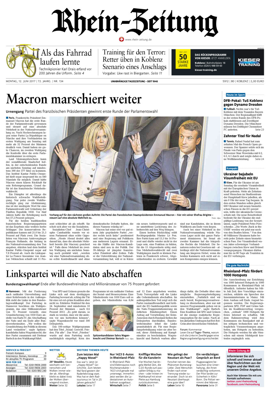 Rhein-Zeitung Koblenz & Region vom Montag, 12.06.2017