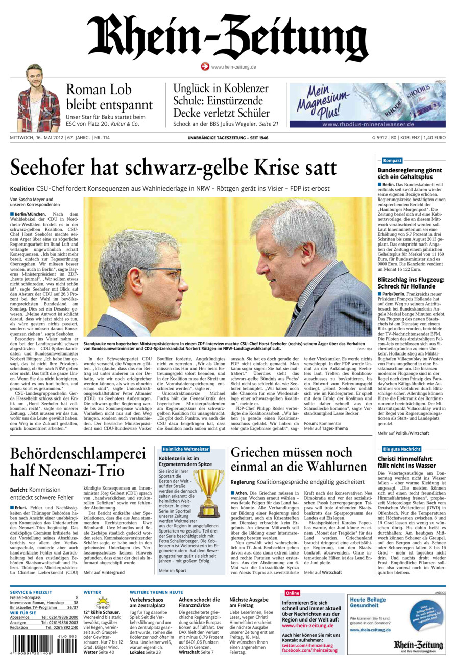 Rhein-Zeitung Koblenz & Region vom Mittwoch, 16.05.2012