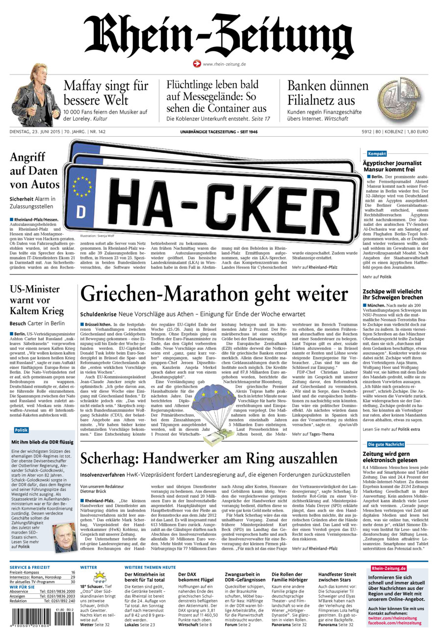 Rhein-Zeitung Koblenz & Region vom Dienstag, 23.06.2015