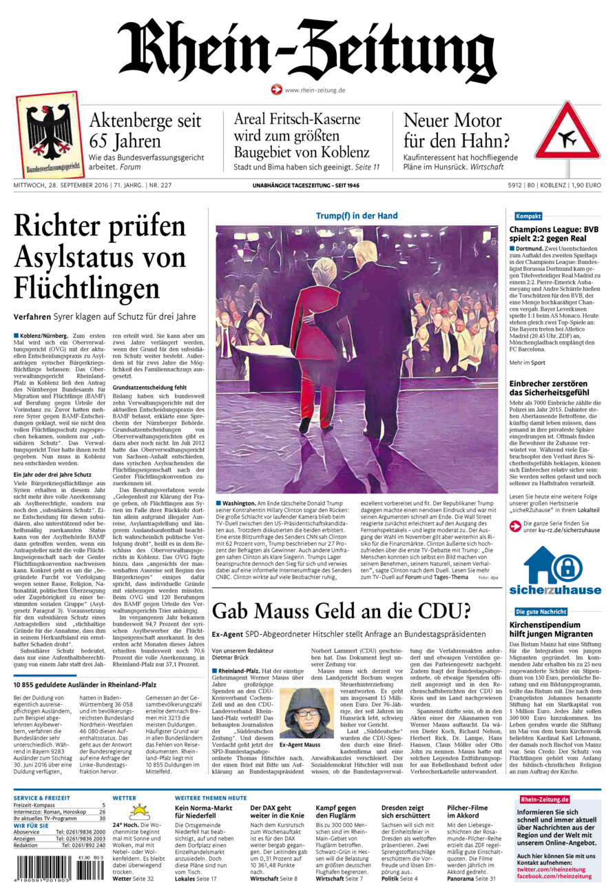 Rhein-Zeitung Koblenz & Region vom Mittwoch, 28.09.2016